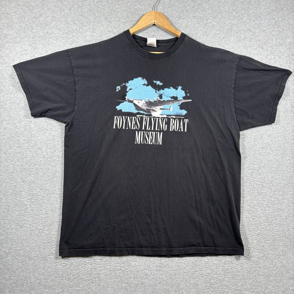 Vintage Foynes Flying Boat Museum Shirt XXL Black Aviation Plane Ireland Y2K